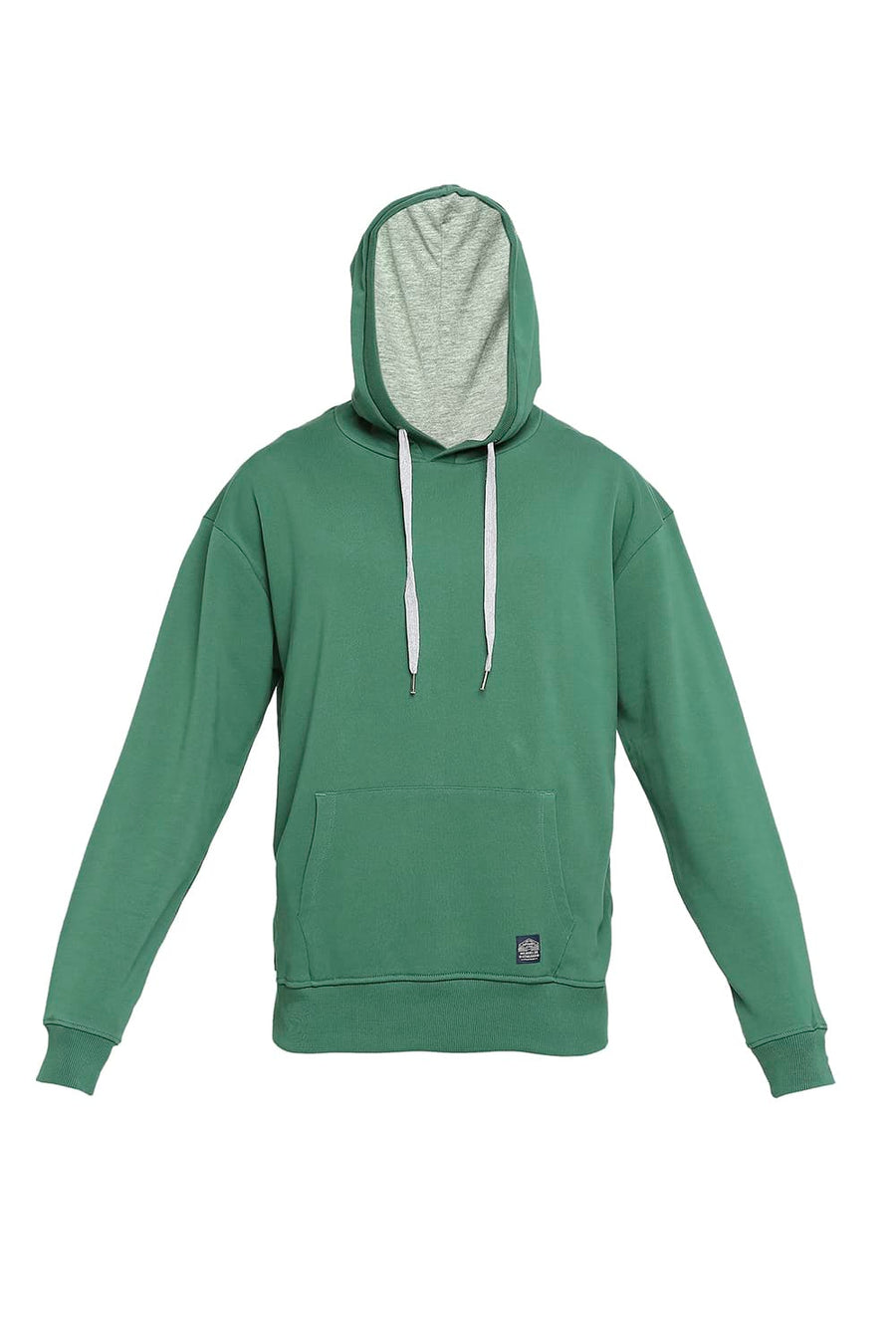 BASICS COMFORT FIT DARK GREEN COTTON NON BRUSHED FLEECE HOOD PULLOVER SWEATSHIRT