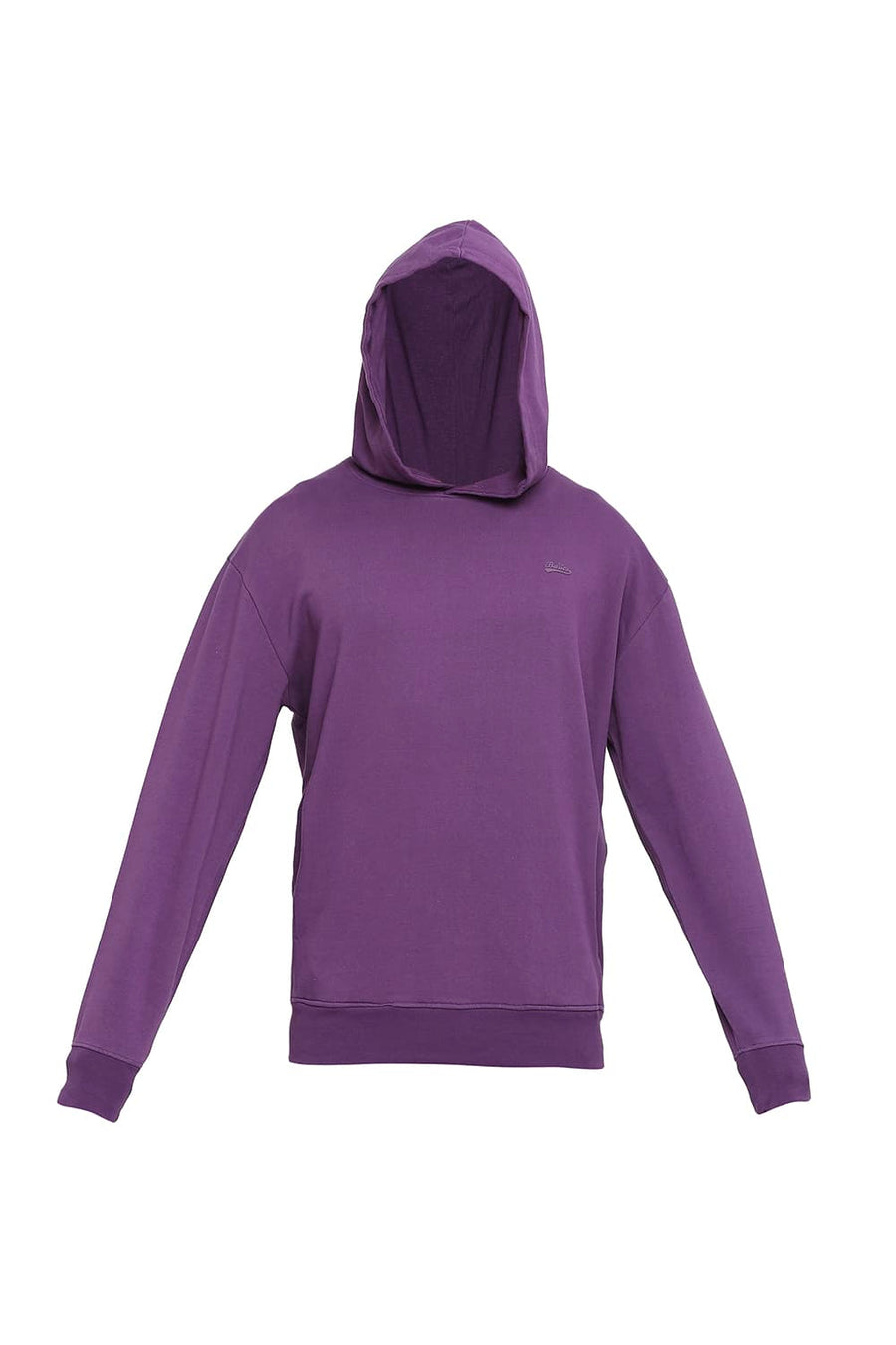 BASICS COMFORT FIT PURPLE COTTON NON BRUSHED FLEECE HOOD PULLOVER SWEATSHIRT