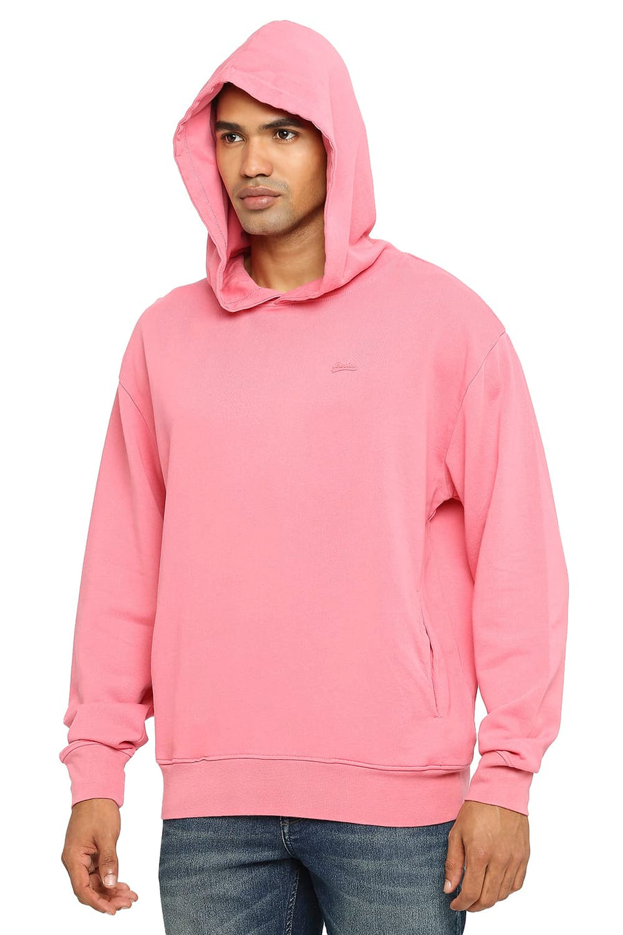 BASICS COMFORT FIT PEACH COTTON NON BRUSHED FLEECE HOOD PULLOVER SWEATSHIRT