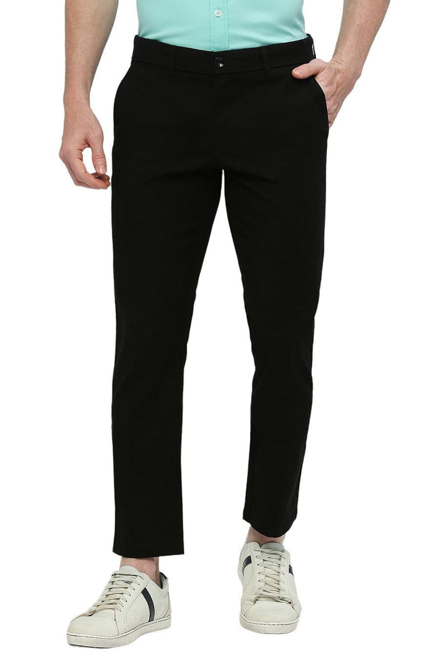 BASICS TAPERED FIT ESPRESSO BLACK COTTON STRETCH DOBBY TROUSERS