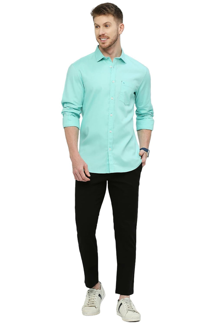 BASICS TAPERED FIT ESPRESSO BLACK COTTON STRETCH DOBBY TROUSERS