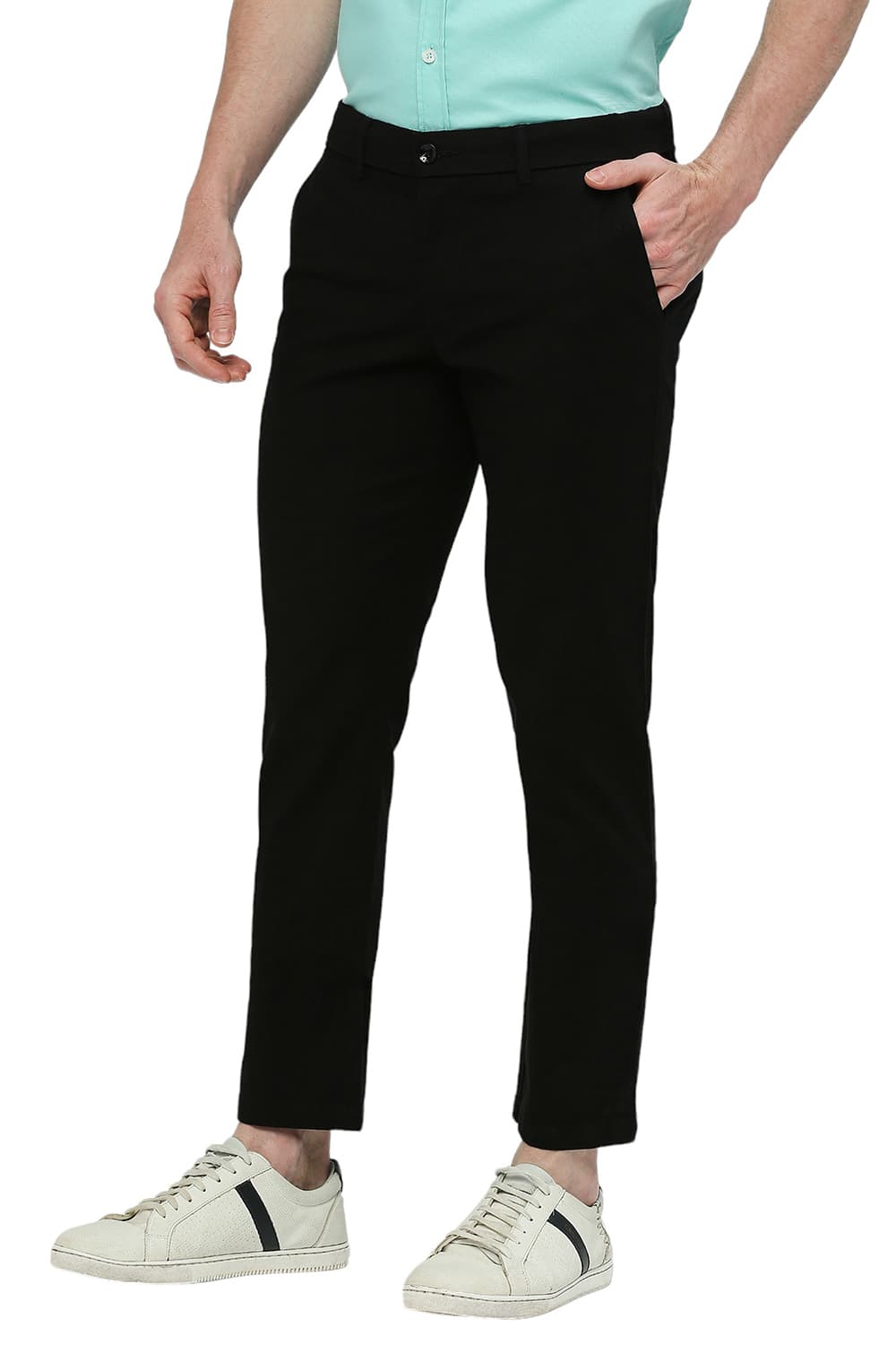 BASICS TAPERED FIT COTTON STRETCH DOBBY TROUSERS