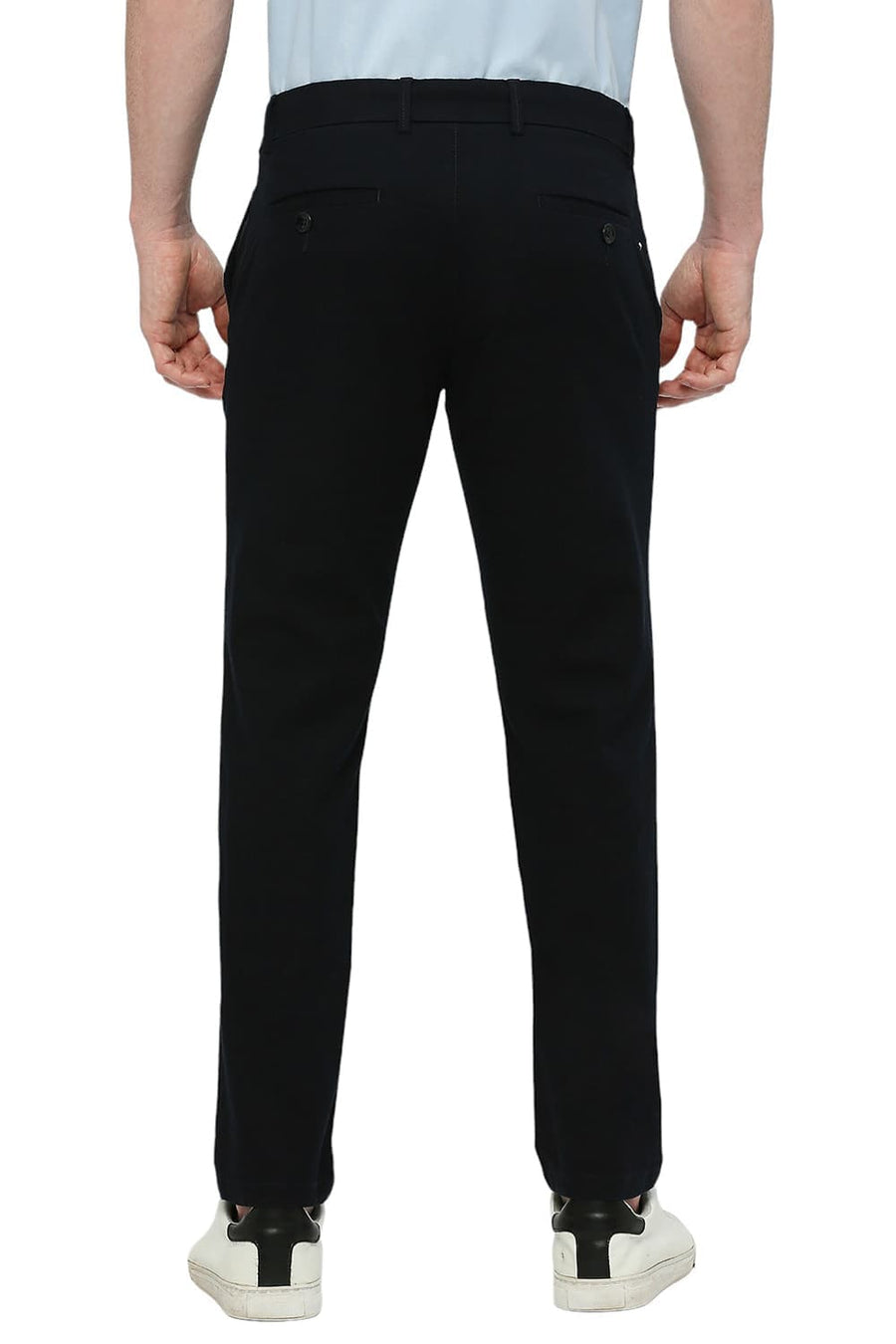BASICS TAPERED FIT SALUTE NAVY COTTON STRETCH DOBBY TROUSERS