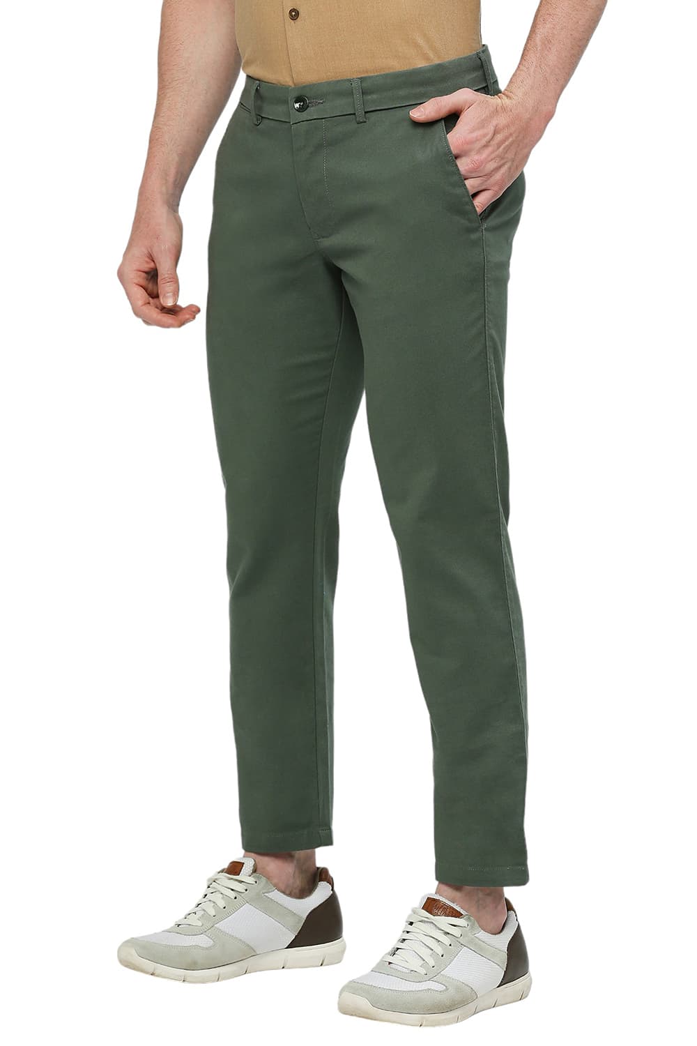 BASICS TAPERED FIT COTTON STRETCH DOBBY TROUSERS