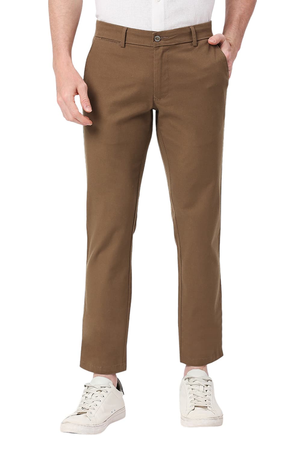 BASICS TAPERED FIT COTTON STRETCH DOBBY TROUSERS