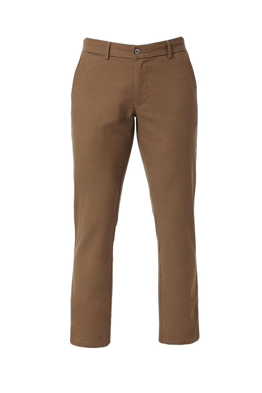 BASICS TAPERED FIT DESERT BROWN COTTON STRETCH DOBBY TROUSERS