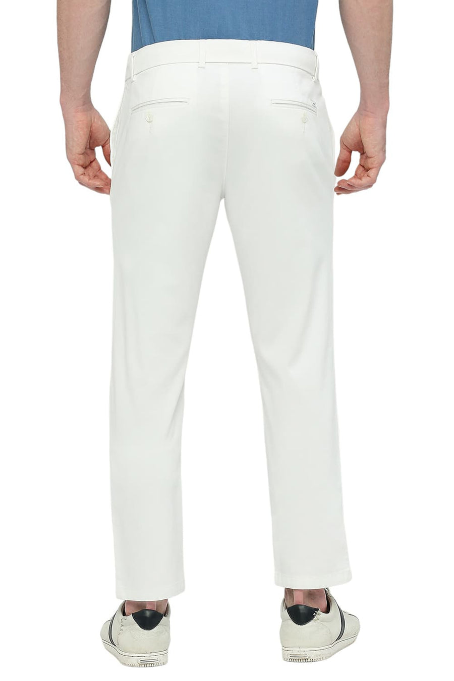 BASICS TAPERED FIT BRILLIANT WHITE COTTON STRETCH DOBBY TROUSERS