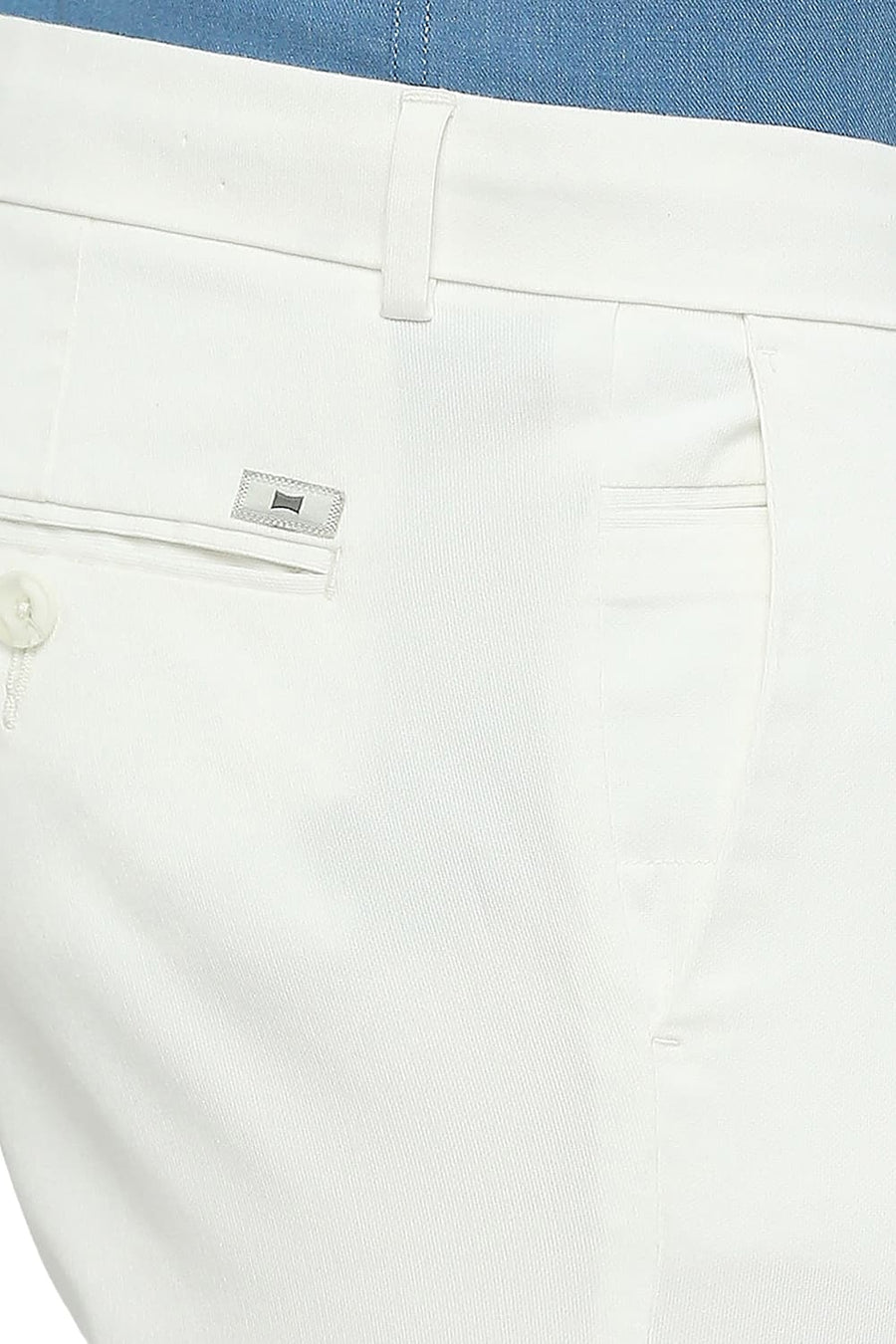 BASICS TAPERED FIT BRILLIANT WHITE COTTON STRETCH DOBBY TROUSERS