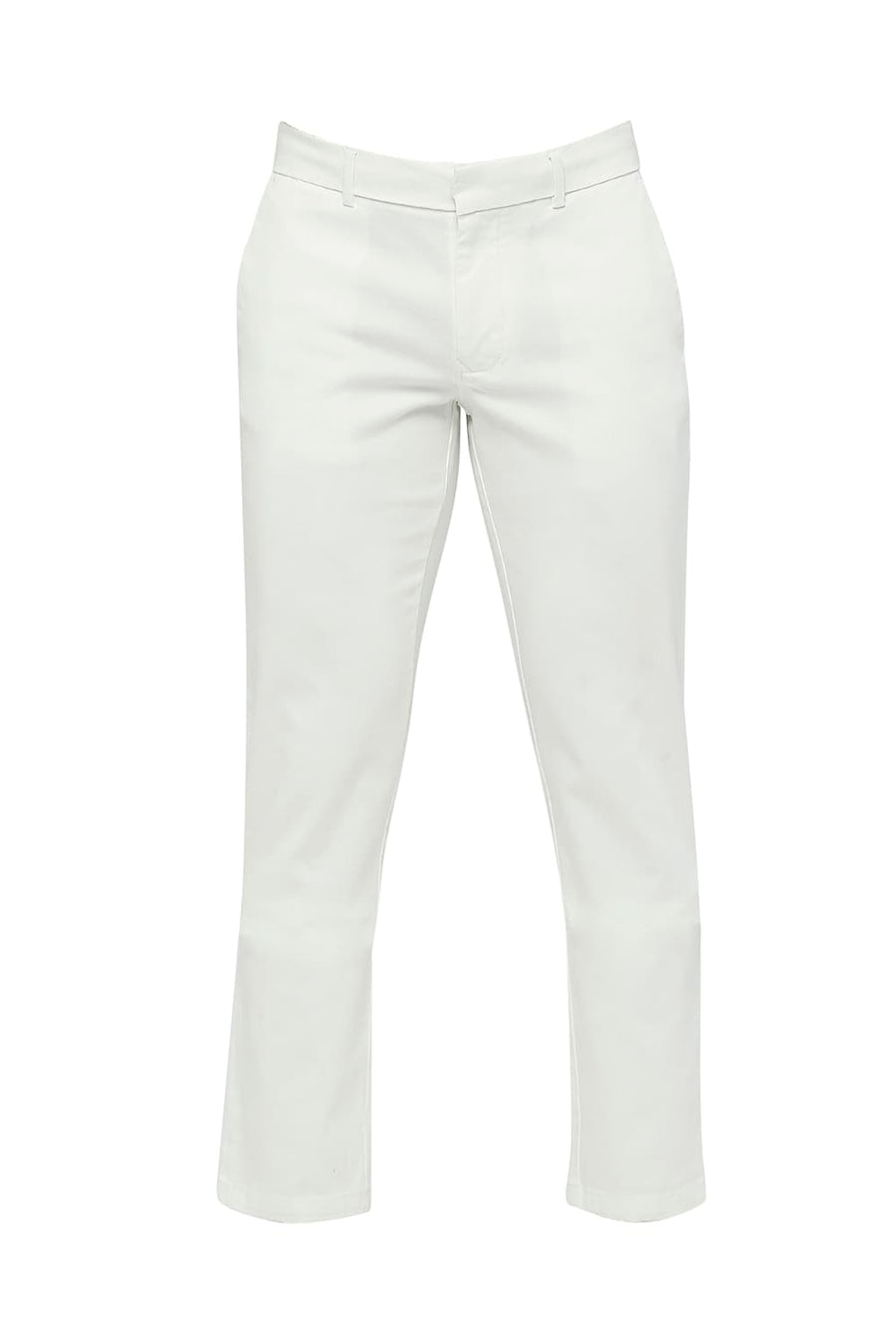 BASICS TAPERED FIT BRILLIANT WHITE COTTON STRETCH DOBBY TROUSERS