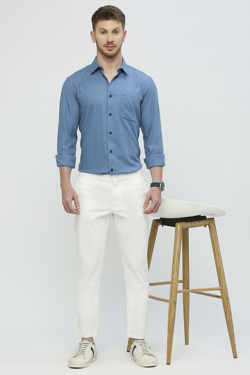 Tapered Fit Cotton Stretch Dobby Trousers