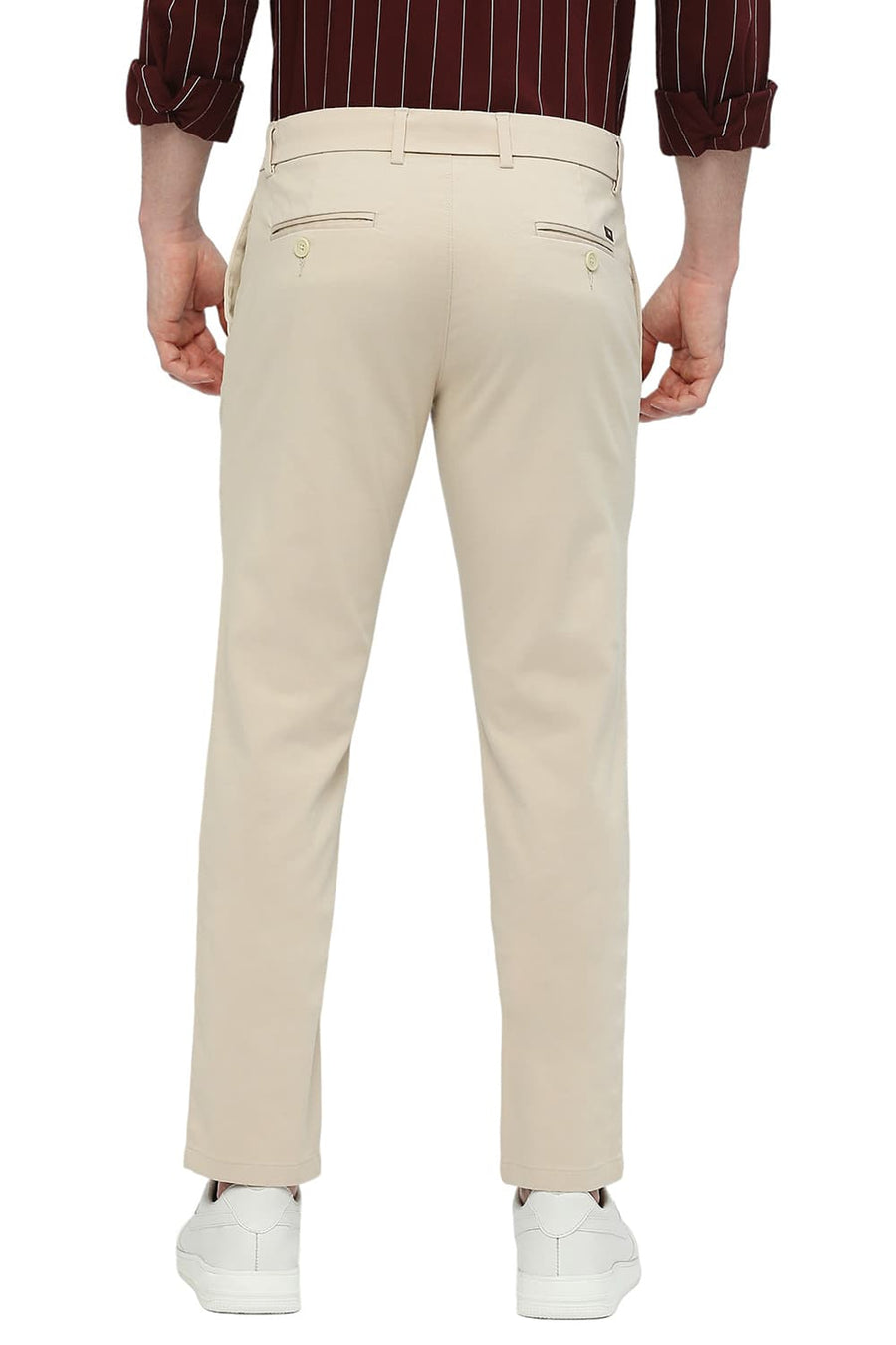BASICS TAPERED FIT FRAPPE STONE COTTON STRETCH DOBBY TROUSERS
