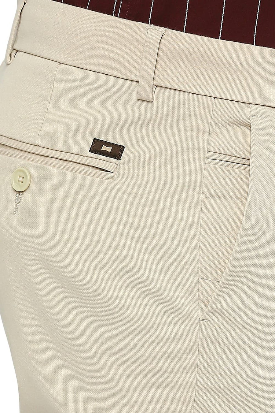 BASICS TAPERED FIT FRAPPE STONE COTTON STRETCH DOBBY TROUSERS