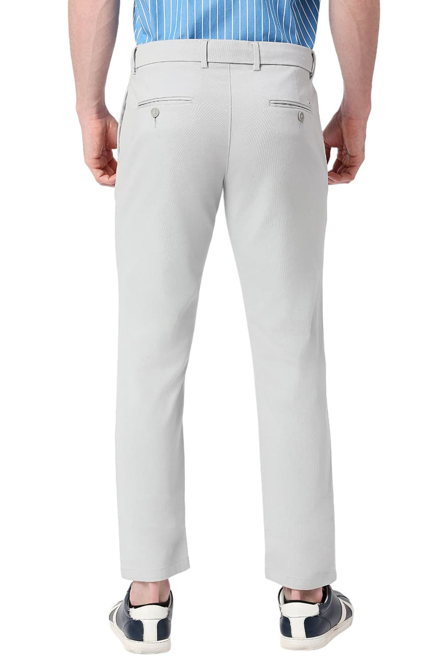 BASICS TAPERED FIT HIGH RISE GREY COTTON STRETCH DOBBY TROUSERS