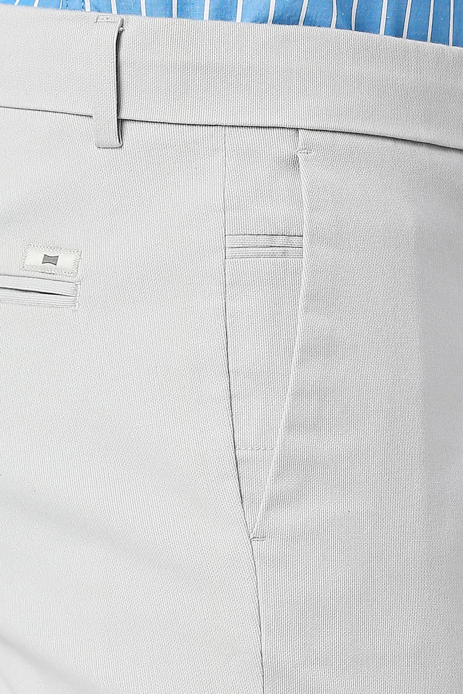 BASICS TAPERED FIT HIGH RISE GREY COTTON STRETCH DOBBY TROUSERS