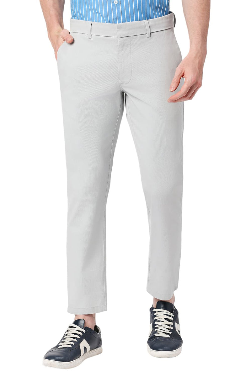 BASICS TAPERED FIT COTTON STRETCH DOBBY TROUSERS