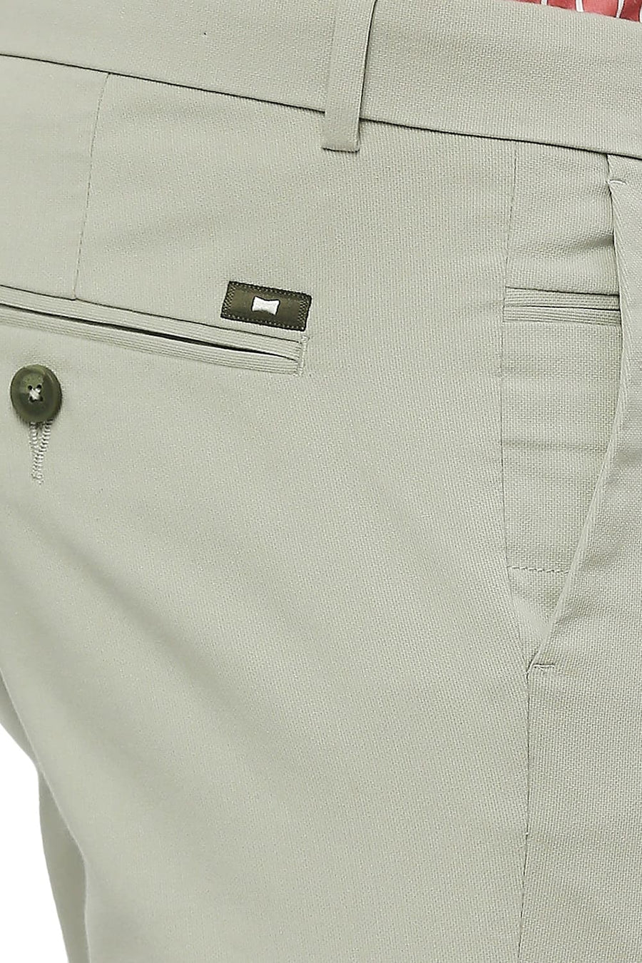 BASICS TAPERED FIT AGATE GRAY GREEN COTTON STRETCH DOBBY TROUSERS