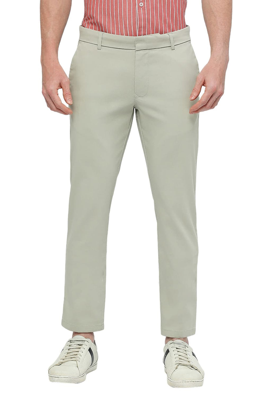 BASICS TAPERED FIT AGATE GRAY GREEN COTTON STRETCH DOBBY TROUSERS