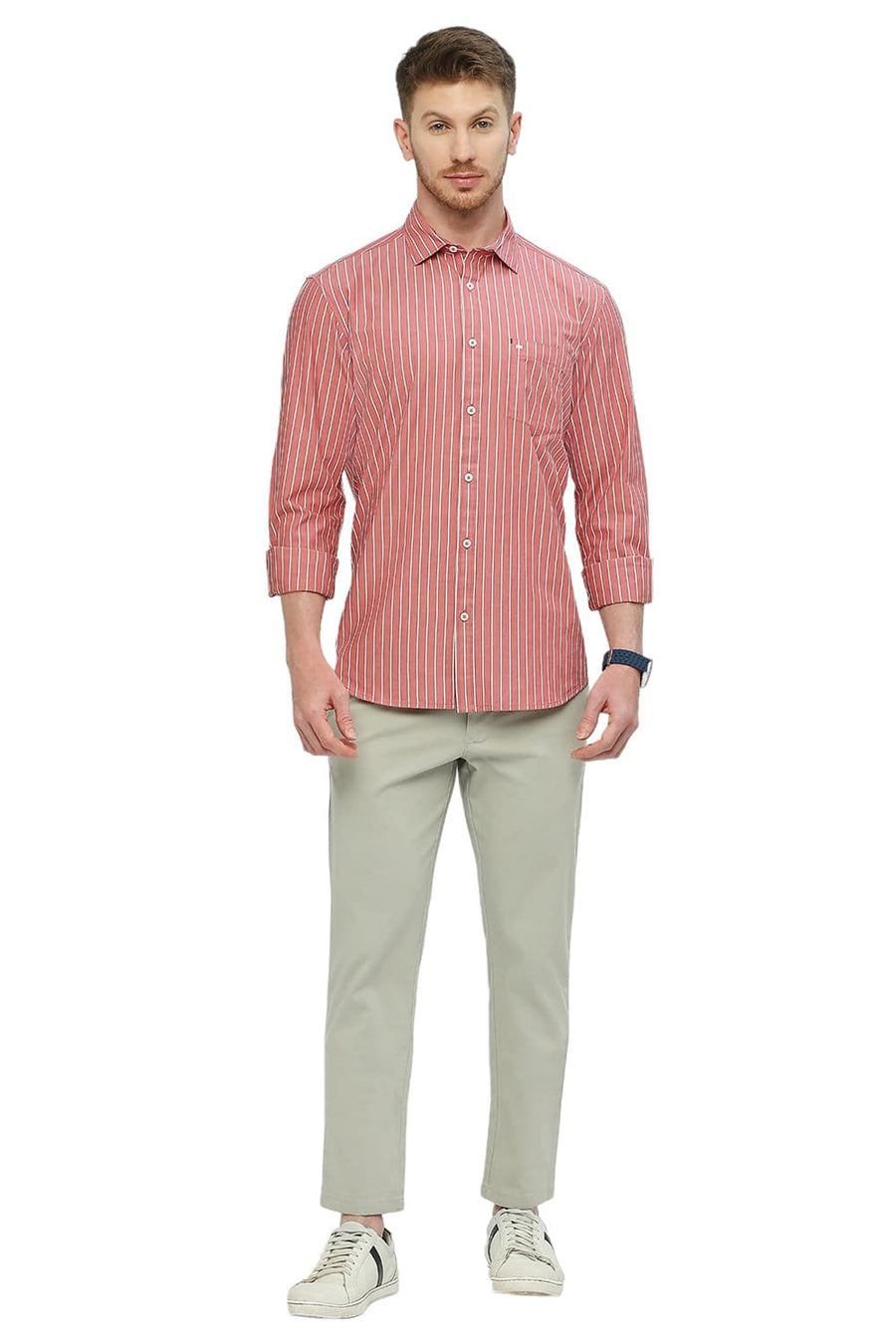 BASICS TAPERED FIT AGATE GRAY GREEN COTTON STRETCH DOBBY TROUSERS
