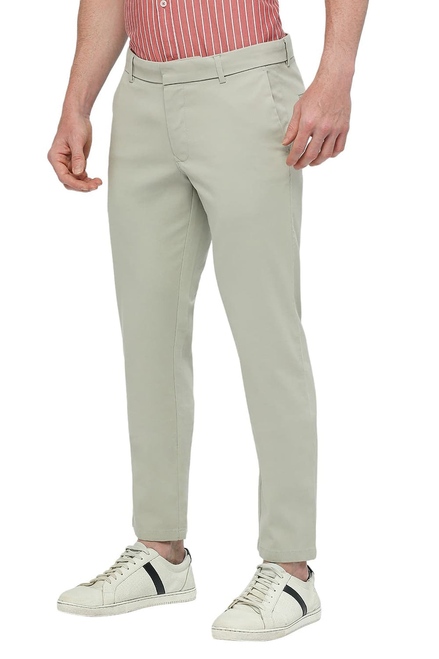 BASICS TAPERED FIT AGATE GRAY GREEN COTTON STRETCH DOBBY TROUSERS