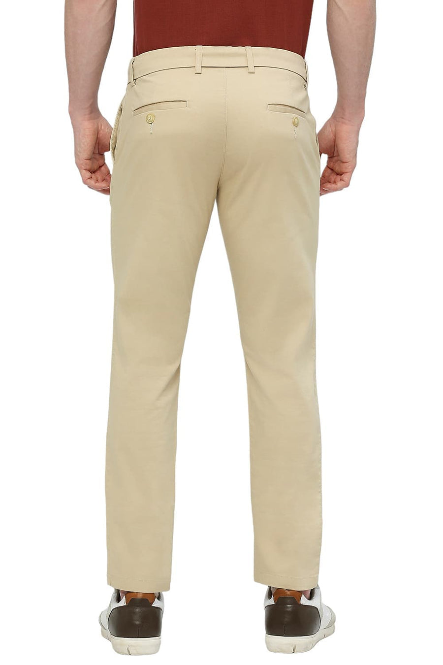 BASICS TAPERED FIT IRISH KHAKI COTTON STRETCH DOBBY TROUSERS
