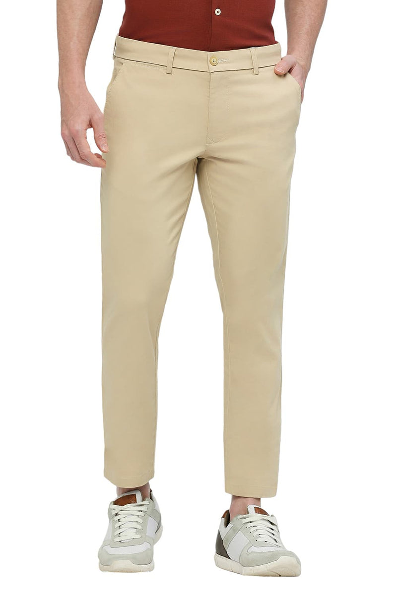 BASICS TAPERED FIT COTTON STRETCH DOBBY TROUSERS