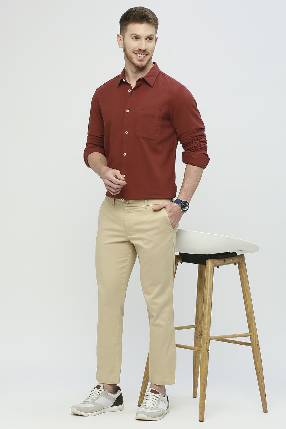 Tapered Fit Cotton Stretch Dobby Trousers