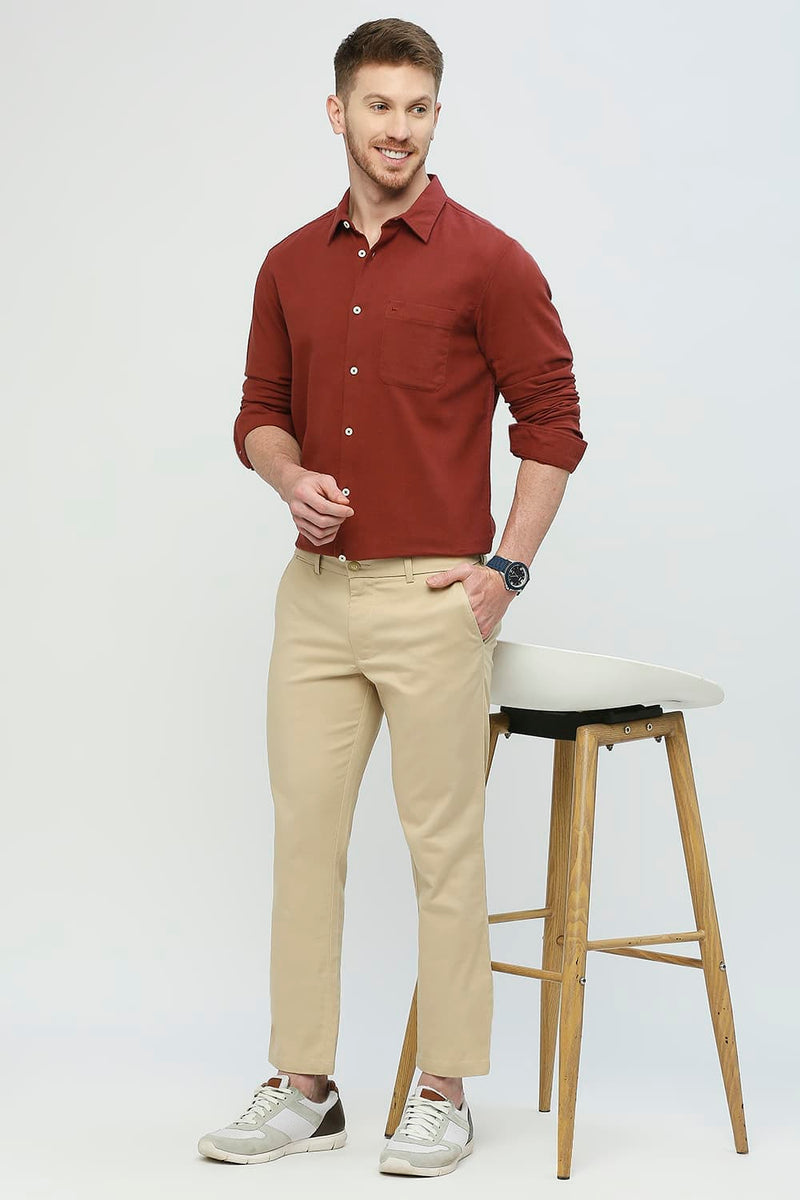 Tapered Fit Cotton Stretch Dobby Trousers