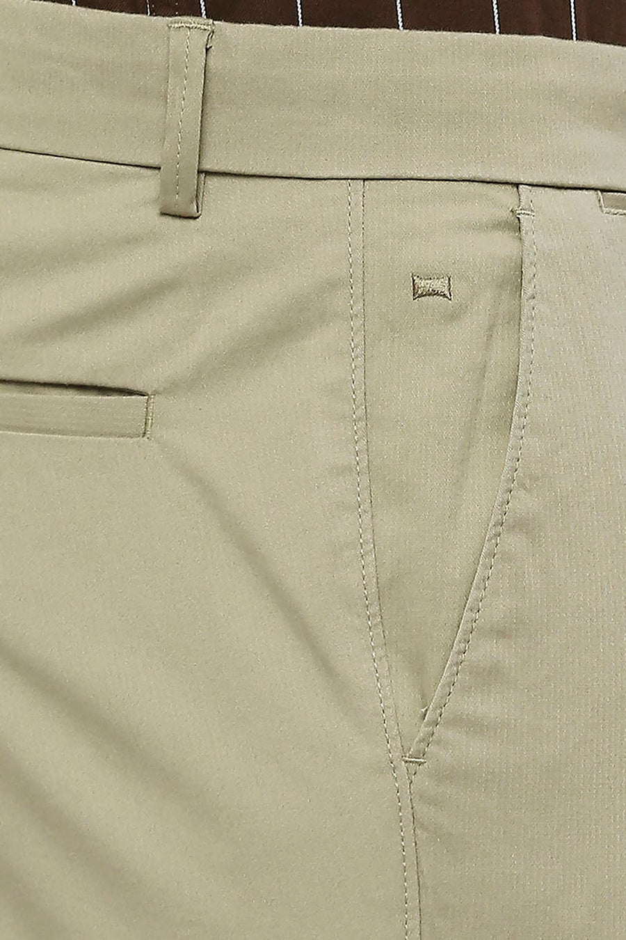 BASICS TAPERED FIT TUFFET GREEN COTTON STRETCH DOBBY TROUSERS