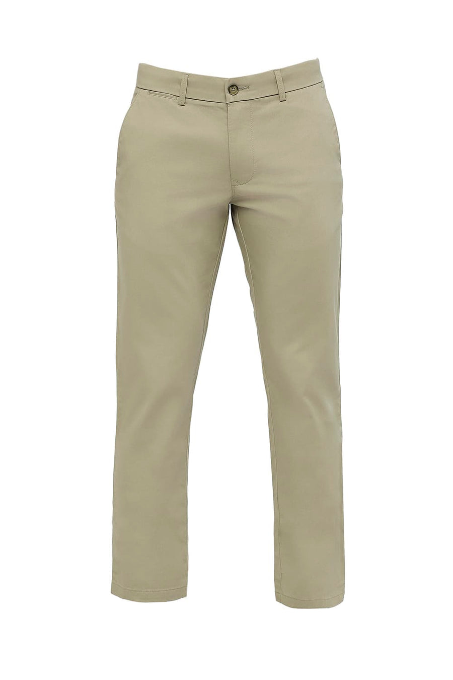 BASICS TAPERED FIT TUFFET GREEN COTTON STRETCH DOBBY TROUSERS