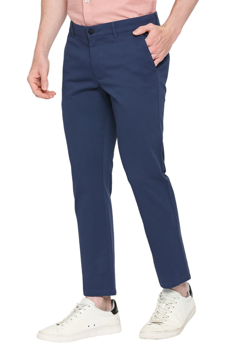 BASICS TAPERED FIT ENSIGN BLUE COTTON STRETCH DOBBY TROUSERS