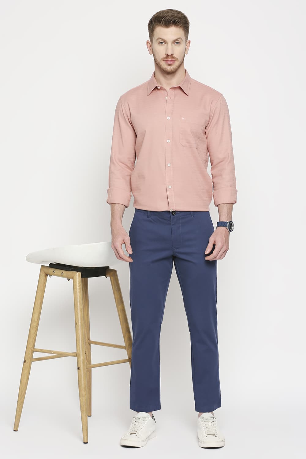 Tapered Fit Cotton Stretch Dobby Trousers