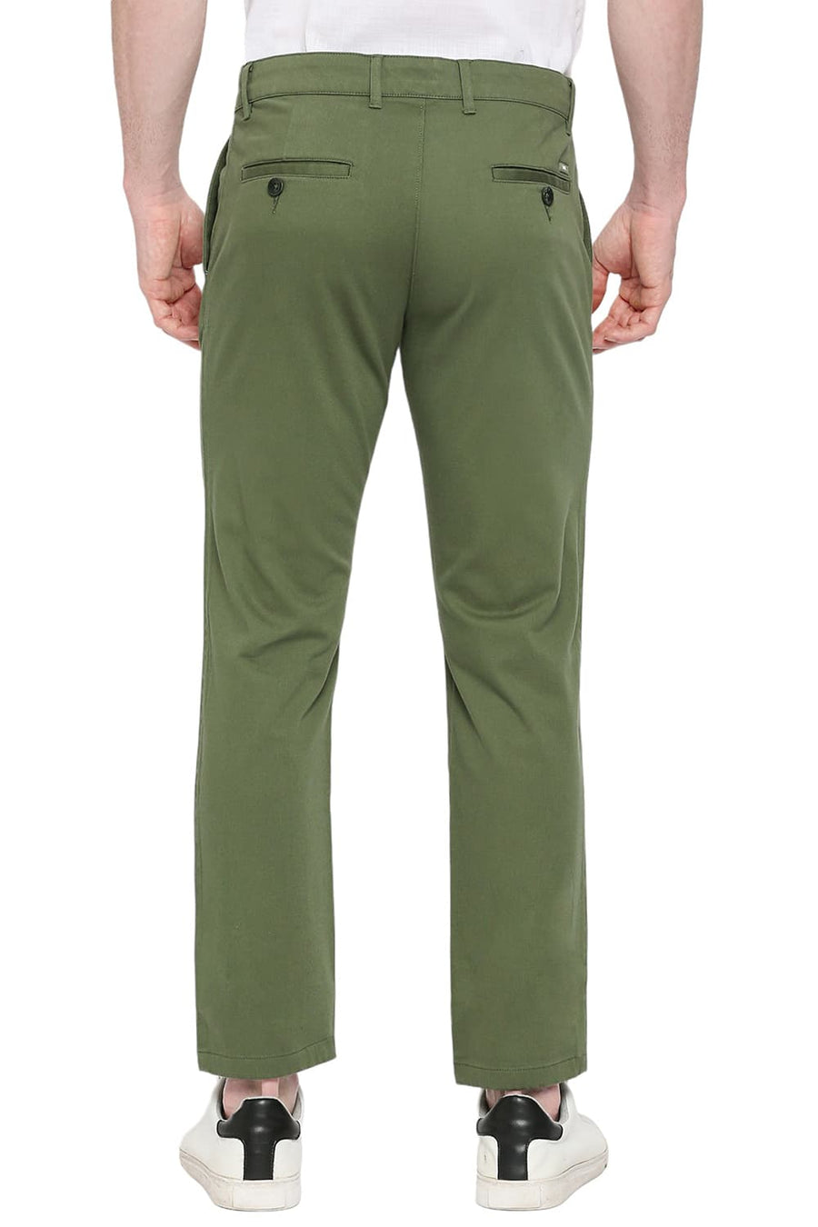 BASICS TAPERED FIT GARDEN GREEN COTTON STRETCH DOBBY TROUSERS