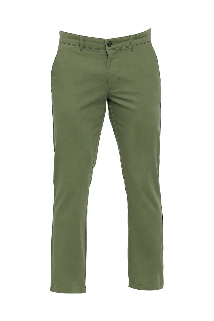 BASICS TAPERED FIT GARDEN GREEN COTTON STRETCH DOBBY TROUSERS