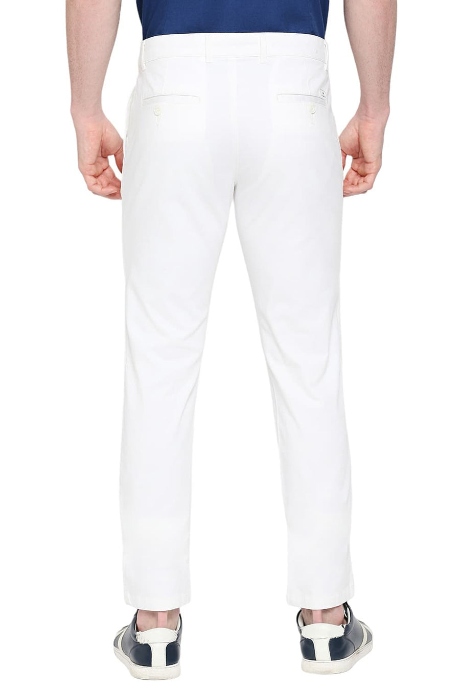 BASICS TAPERED FIT CLOUD DANCER WHITE COTTON STRETCH DOBBY TROUSERS