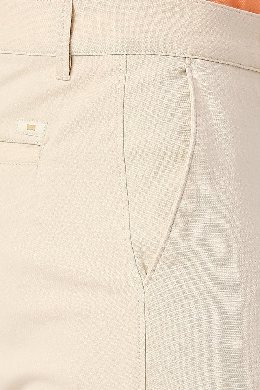 BASICS TAPERED FIT SAFARI BEIGE COTTON STRETCH DOBBY TROUSERS