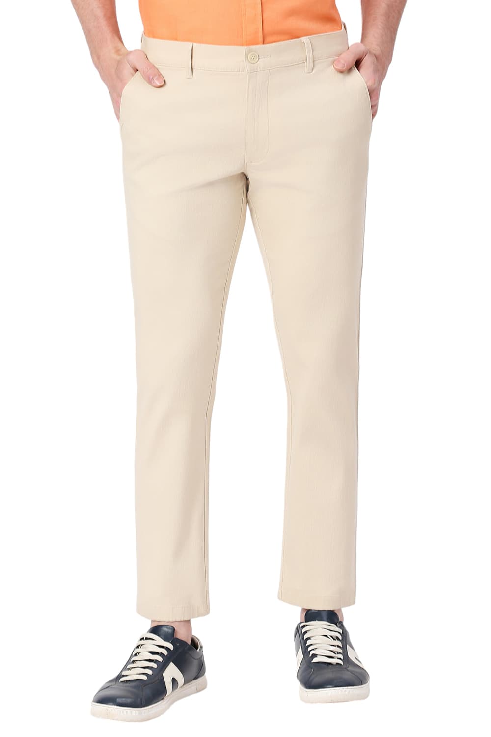 TAPERED FIT COTTON STRETCH DOBBY TROUSERS