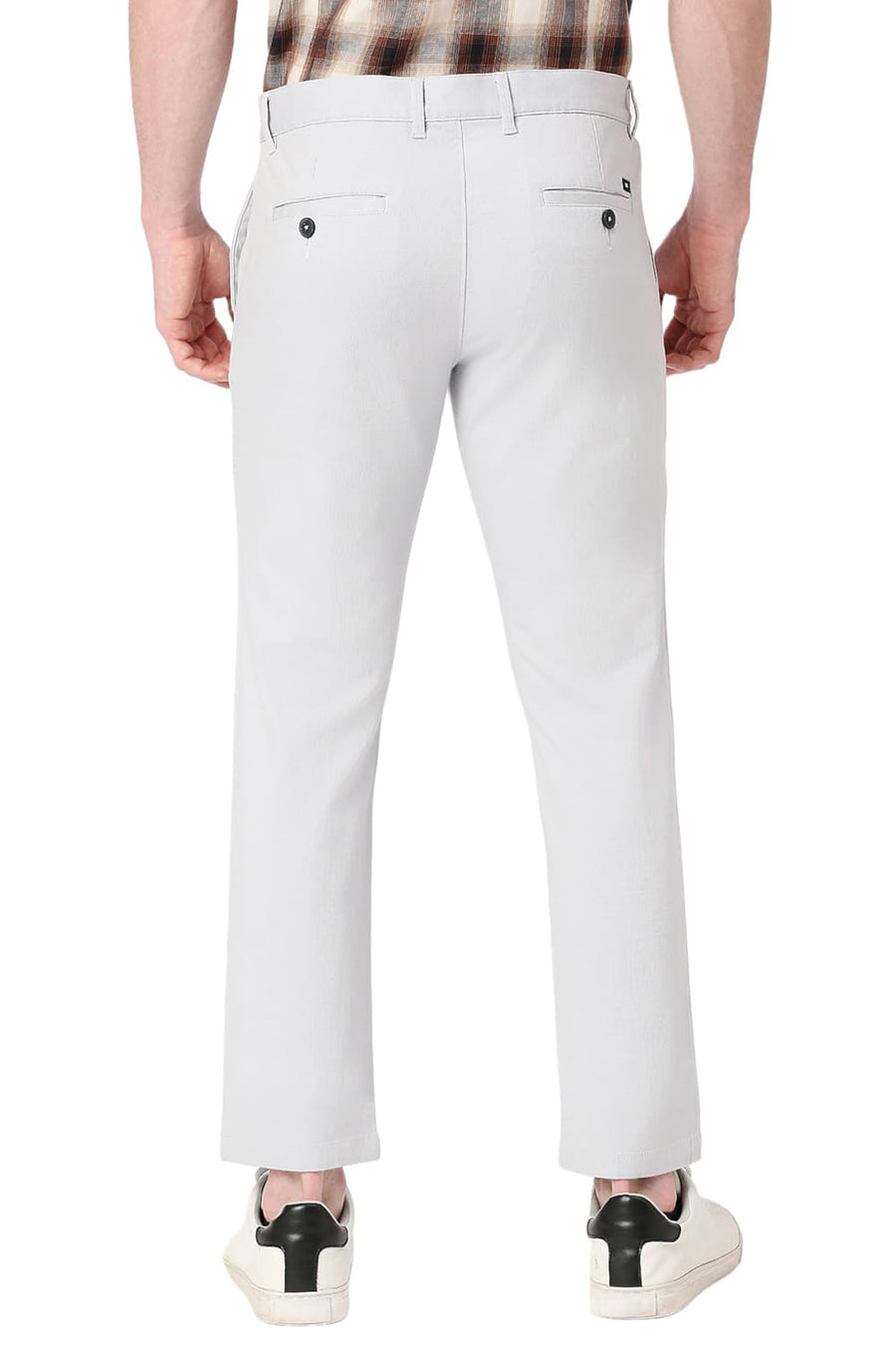 BASICS TAPERED FIT PEARL BLUE COTTON STRETCH DOBBY TROUSERS