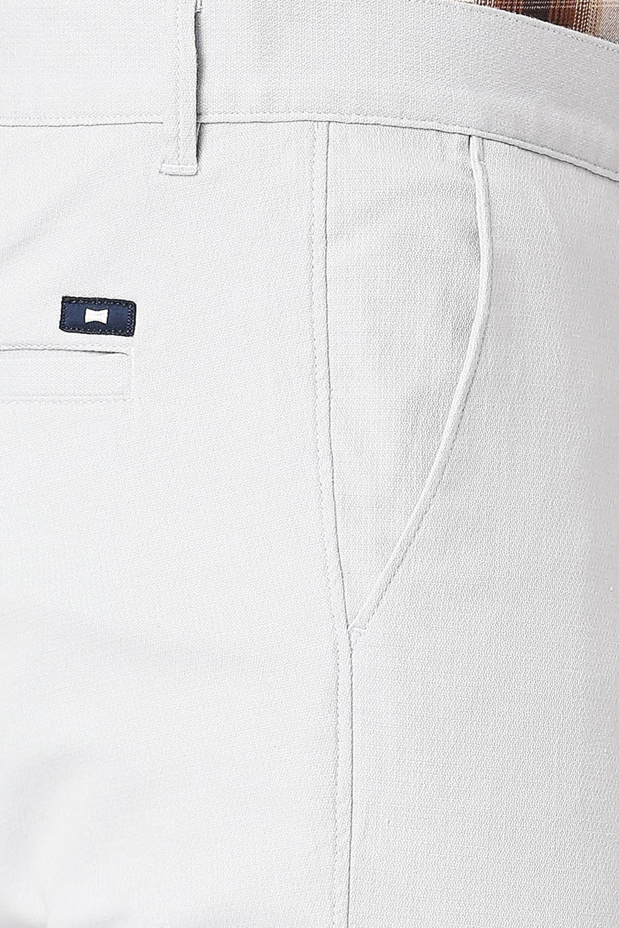 BASICS TAPERED FIT PEARL BLUE COTTON STRETCH DOBBY TROUSERS