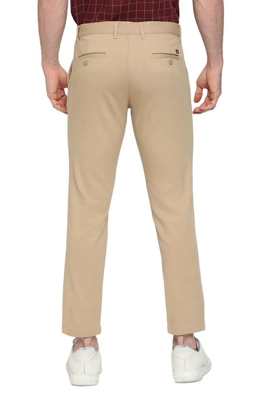 BASICS TAPERED FIT NOUGAT KHAKI COTTON STRETCH DOBBY TROUSERS