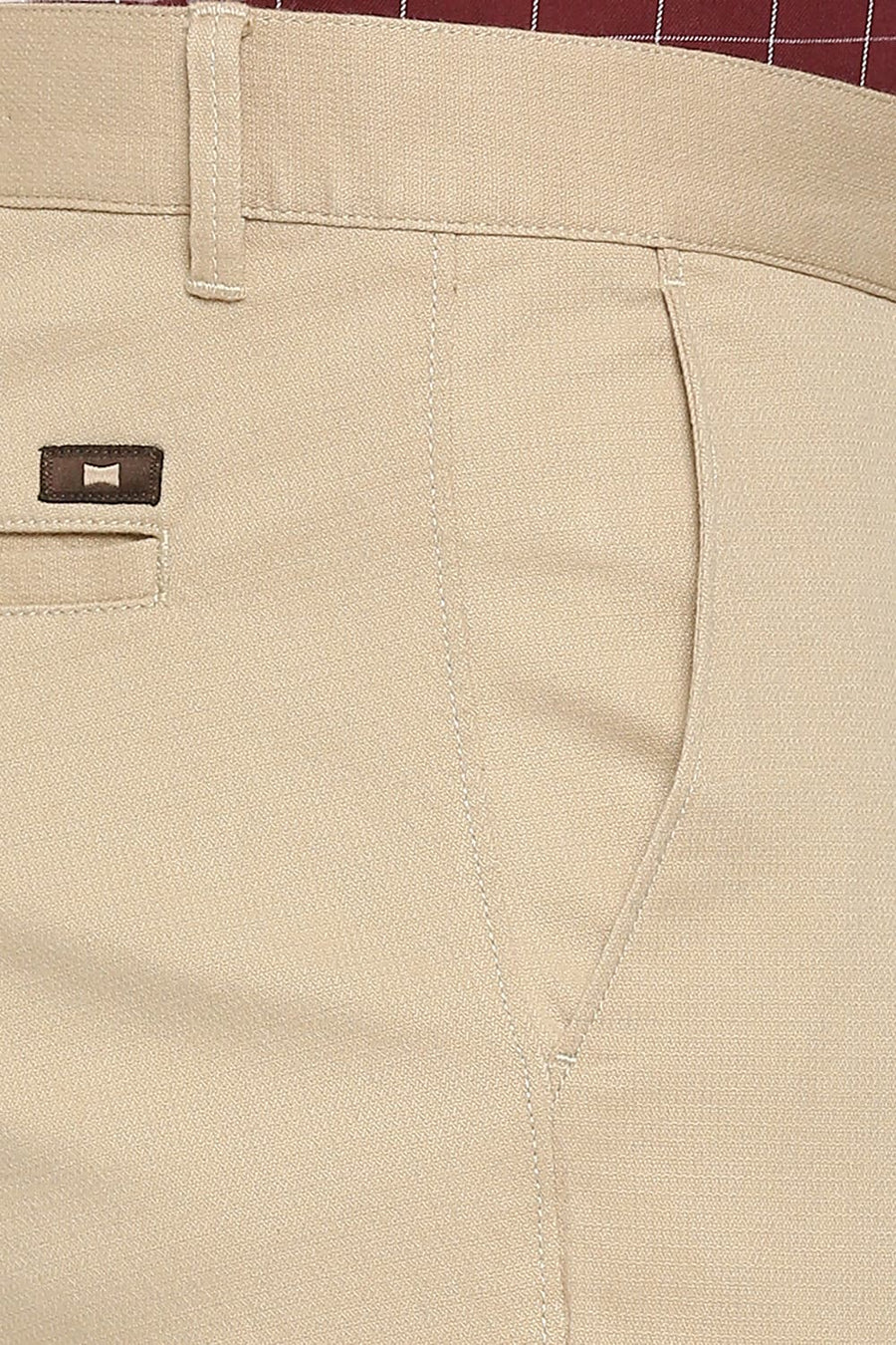 BASICS TAPERED FIT NOUGAT KHAKI COTTON STRETCH DOBBY TROUSERS