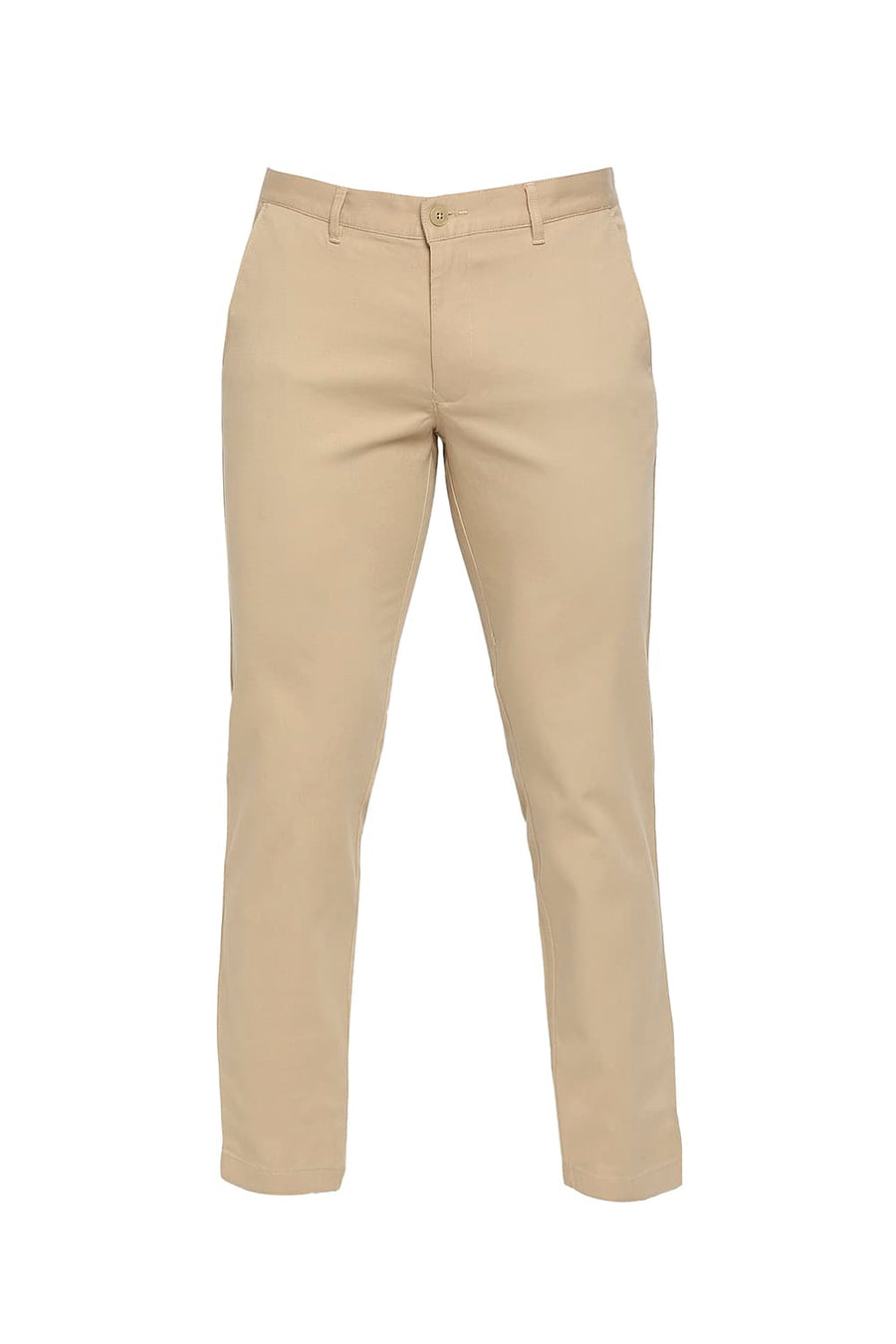 BASICS TAPERED FIT NOUGAT KHAKI COTTON STRETCH DOBBY TROUSERS