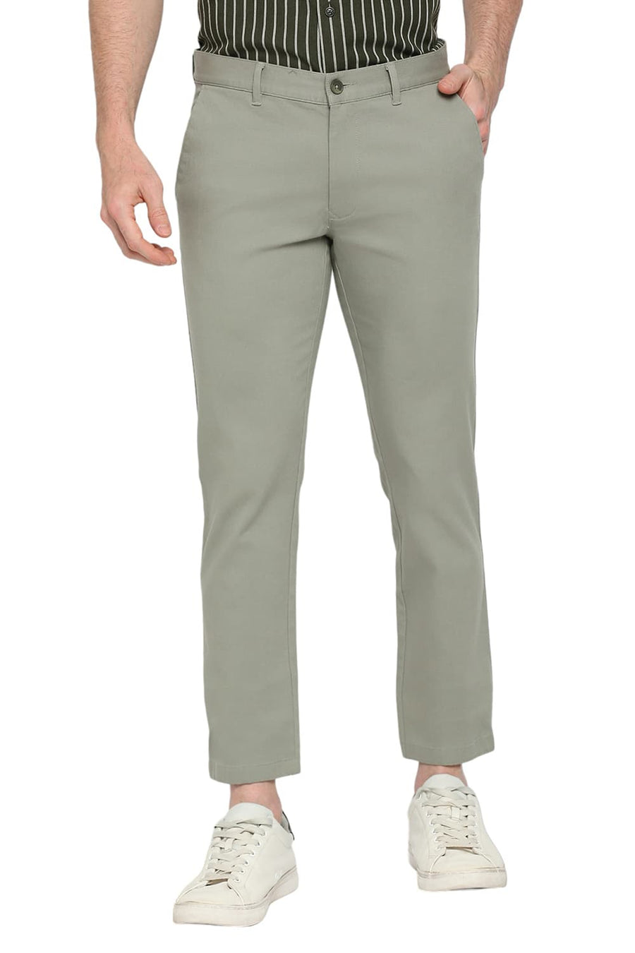 BASICS TAPERED FIT GREEN BAY COTTON STRETCH DOBBY TROUSERS