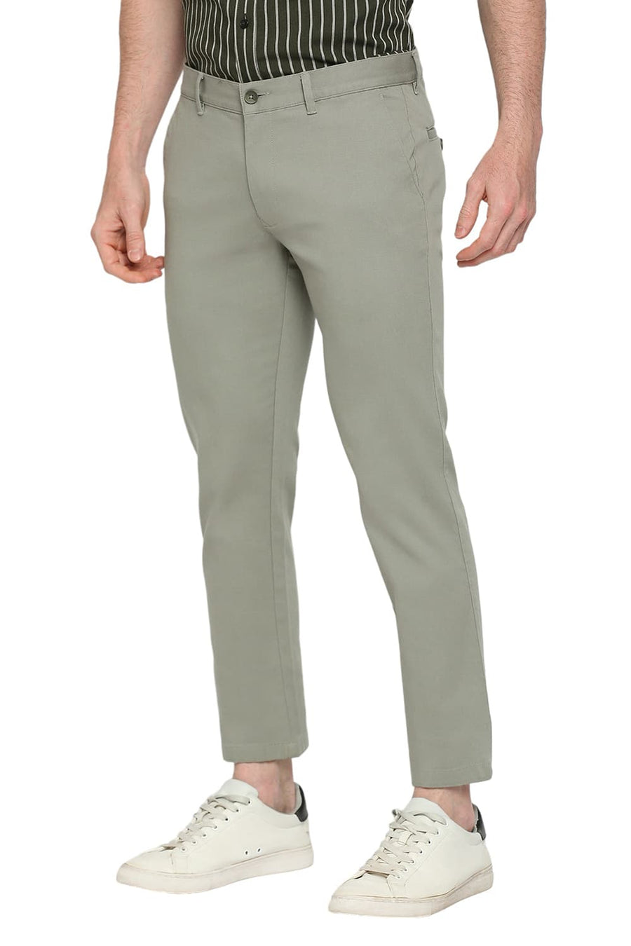 BASICS TAPERED FIT GREEN BAY COTTON STRETCH DOBBY TROUSERS