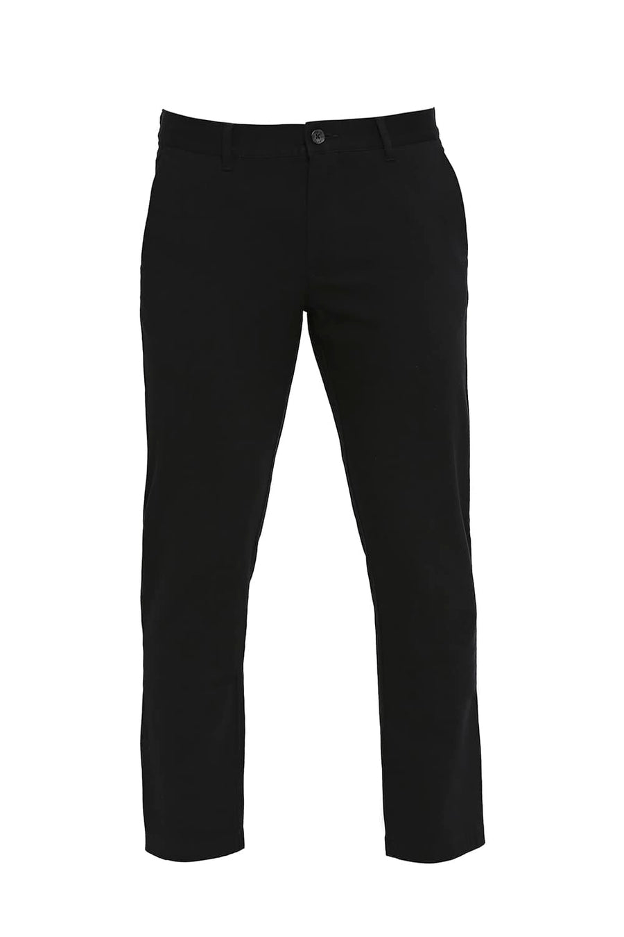BASICS TAPERED FIT CAVIAR BLACK COTTON STRETCH DOBBY TROUSERS