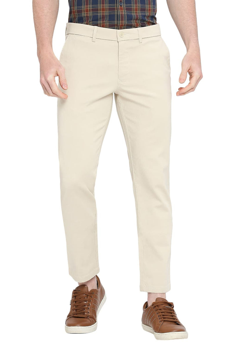 BASICS TAPERED FIT COTTON STRETCH DOBBY TROUSERS