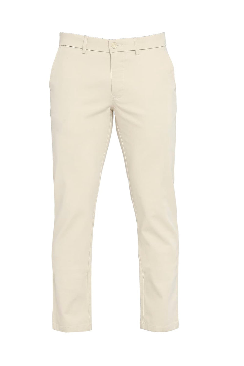 BASICS TAPERED FIT COTTON STRETCH DOBBY TROUSERS