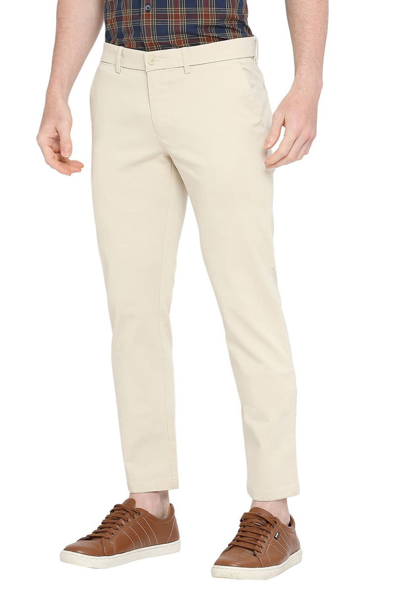 BASICS TAPERED FIT COTTON STRETCH DOBBY TROUSERS