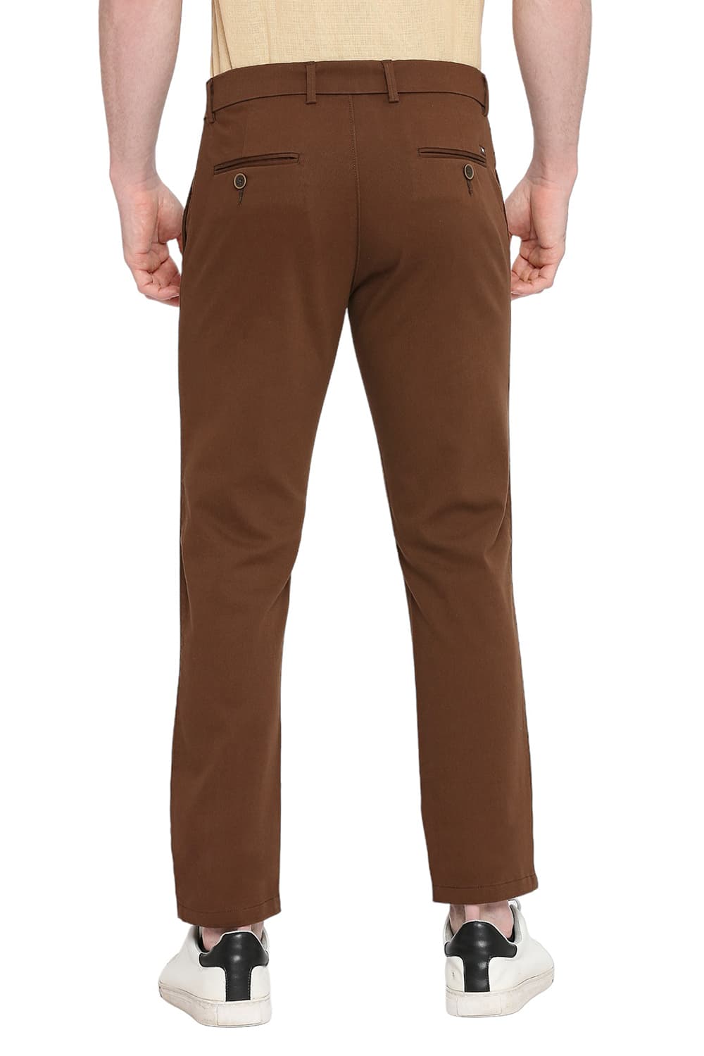 BASICS TAPERED FIT COTTON STRETCH DOBBY TROUSERS