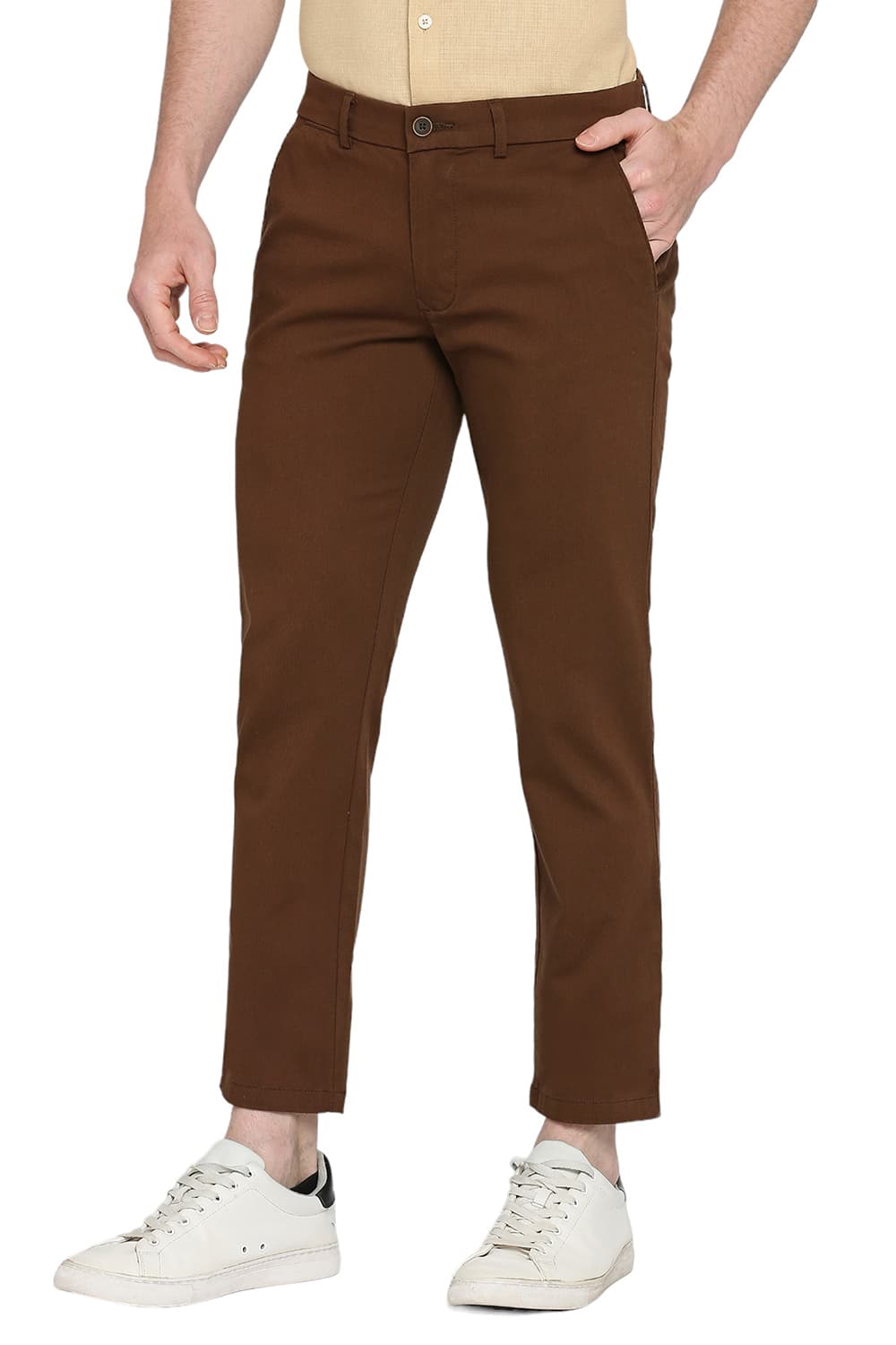 BASICS TAPERED FIT COTTON STRETCH DOBBY TROUSERS