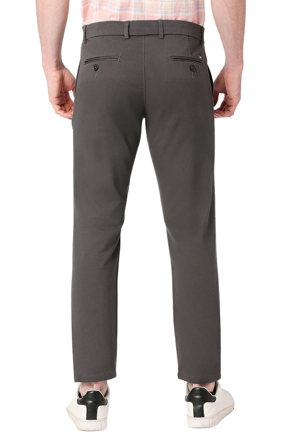 BASICS TAPERED FIT COTTON STRETCH DOBBY TROUSERS